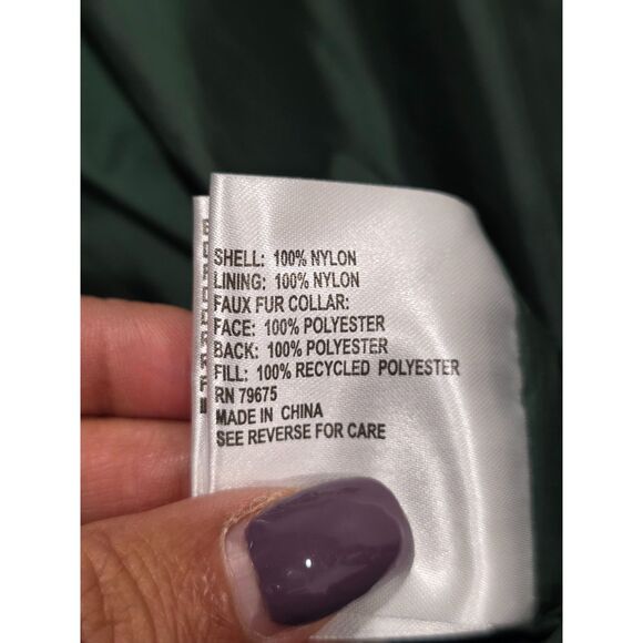 Michael Kors Green Longline Belted Puffer Coat Removable Faux Fur Collar Size M - Picture 13 of 16